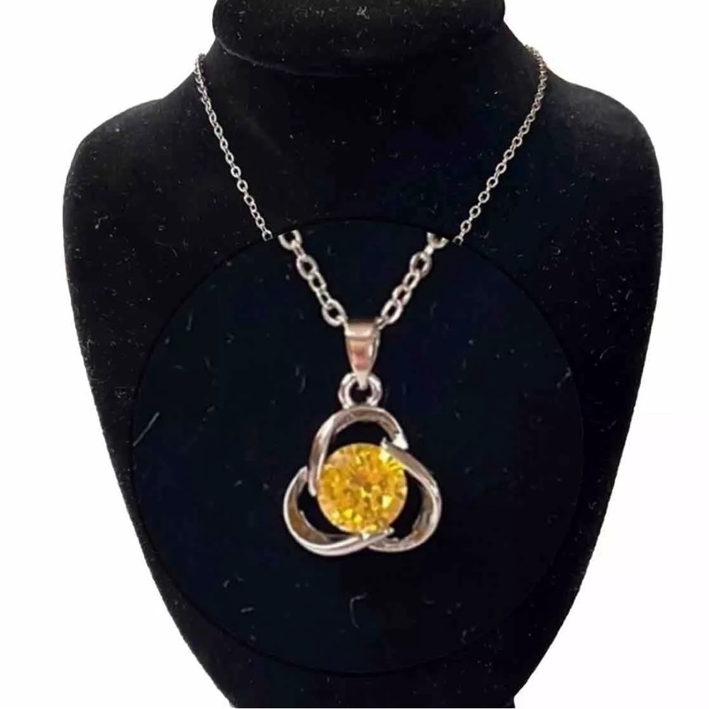 Yellow Crystal Infinity Knot Pendant Necklace NWOT